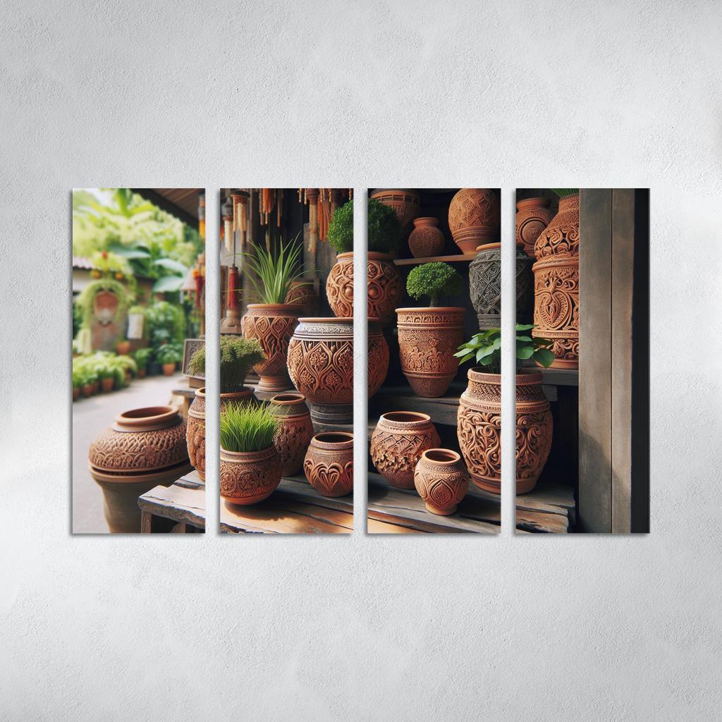 Handcrafted Terracotta Planters 4 Piece HD Modern Canvas Panels-Original Frame