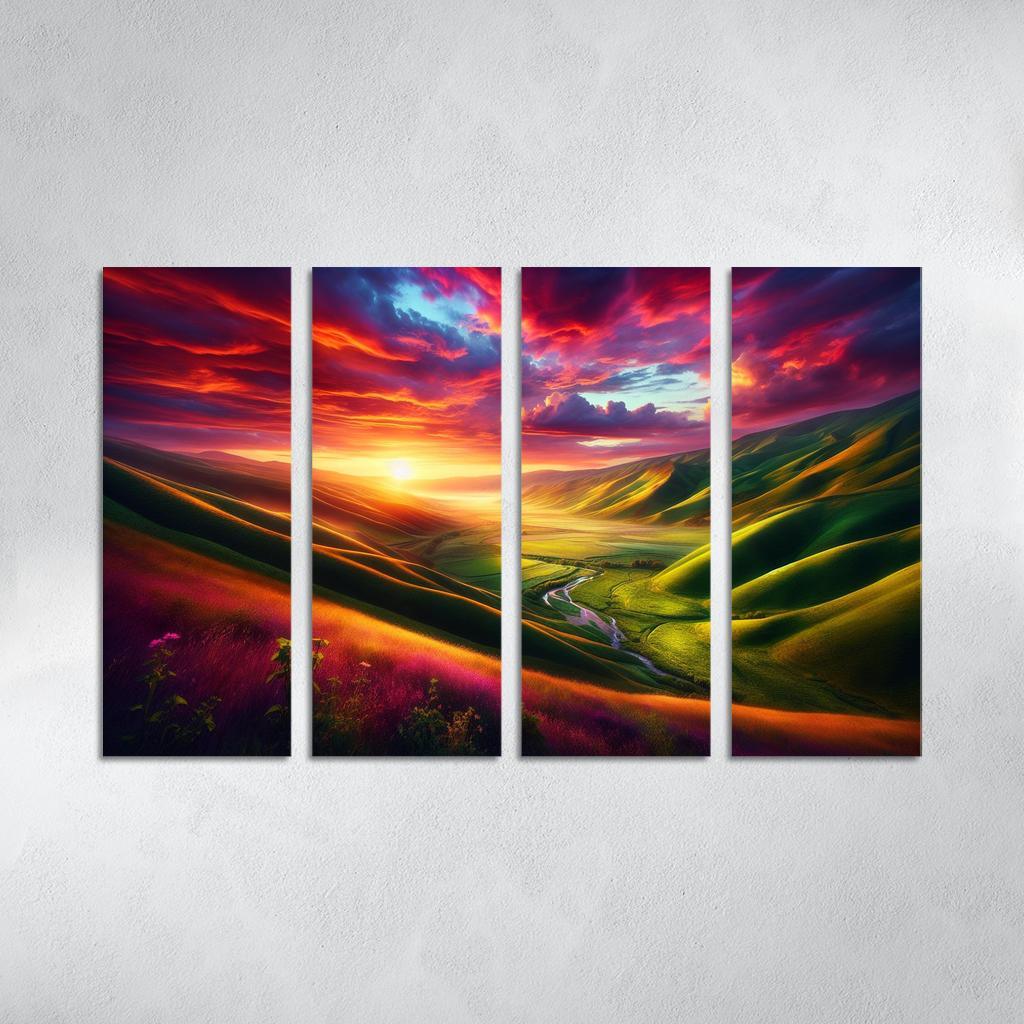 The Golden Horizon Of Dusk Valley Custom Paintings Frame