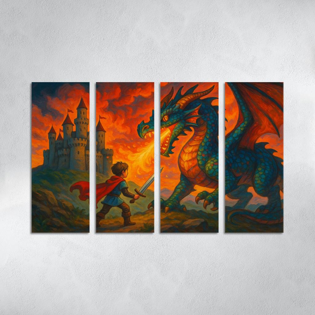 Dragon Quest - Fantasy Adventure Panel Framed Paintings