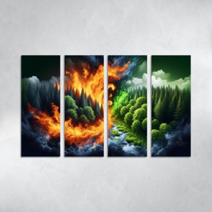 Flames of Awareness The Reality of Wildfires 4 Piece HD Modern Canvas Panels-Original Frame