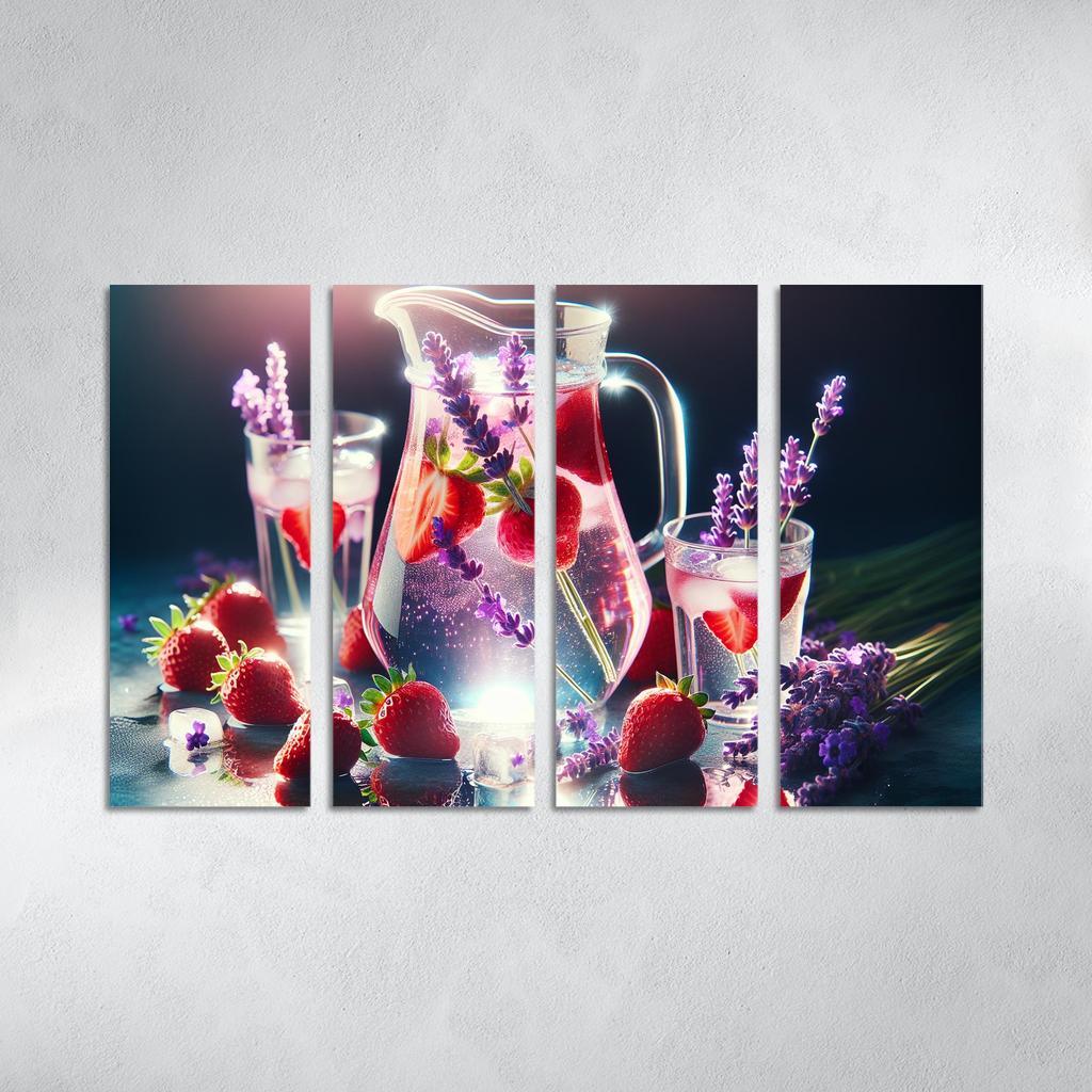 Strawberry Lavender Infused Water 4 Piece HD Modern Canvas Panels-Original Frame