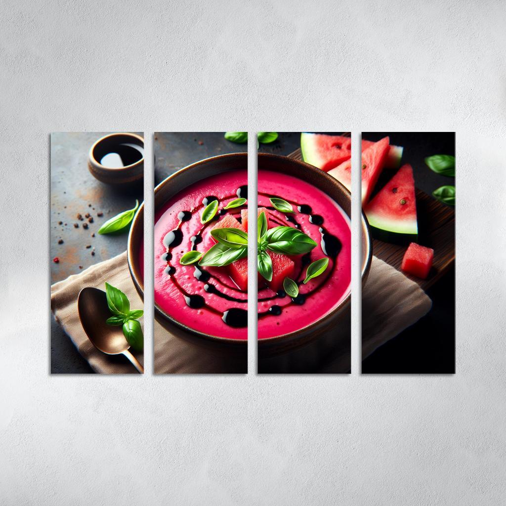 Chilled Watermelon Basil Soup 4 Piece HD Modern Canvas Panels-Original Frame