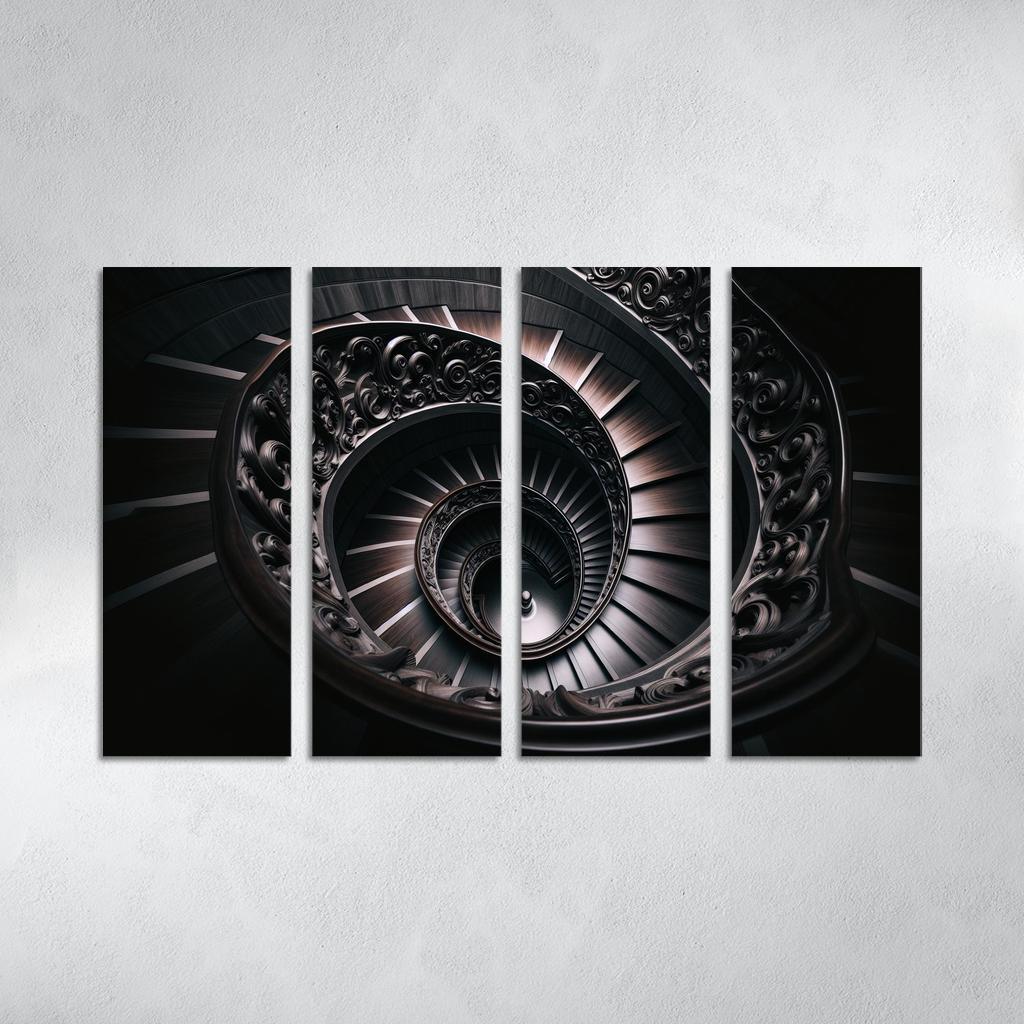 Gothic Spiral Stairs A Descent into Mystery 4 Piece HD Modern Canvas Panels-Original Frame