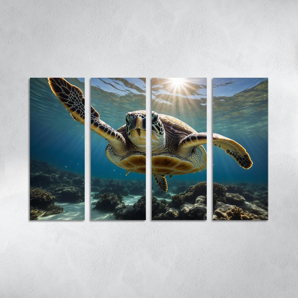 The Stunning Green Sea Turtle In Tropical Waters Canvas Paintings Frame