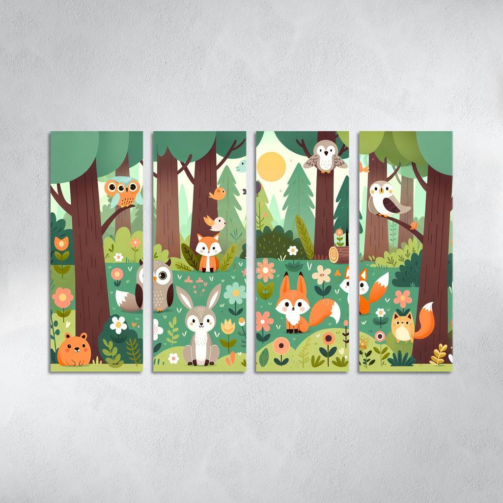 Magical Forest Creatures 4 Piece HD Modern Canvas Panels-Original Frame