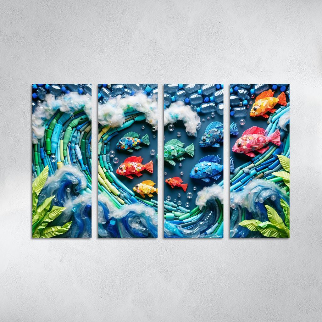 Plastic Ocean Art for Ocean Conservation 4 Piece HD Modern Canvas Panels-Original Frame
