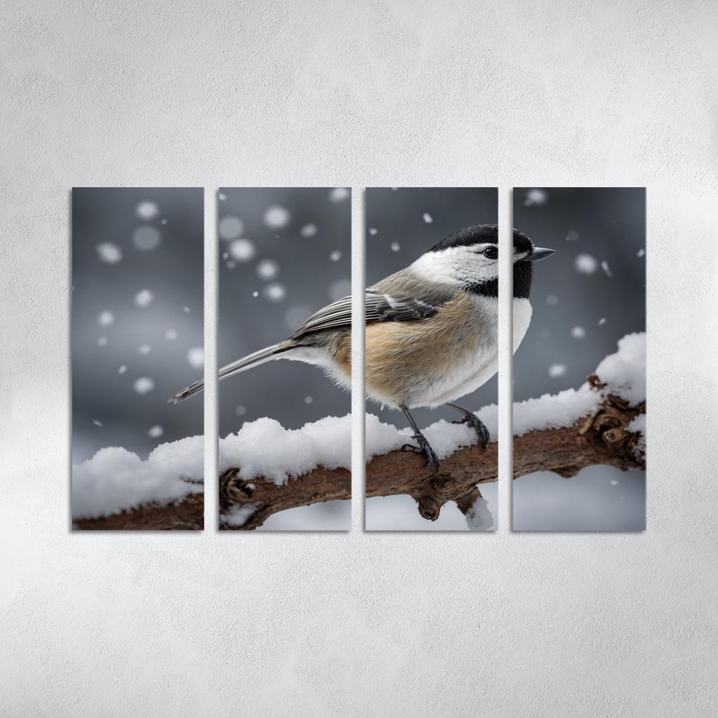The Elegant Black-capped Chickadee In The Winter Canvas Paintings Frame