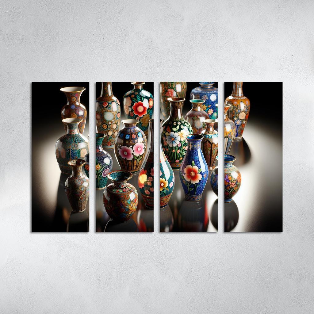 Ceramic Hand-Painted Vases 4 Piece HD Modern Canvas Panels-Original Frame