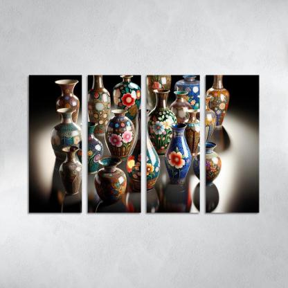 Ceramic Hand-Painted Vases 4 Piece HD Modern Canvas Panels-Original Frame