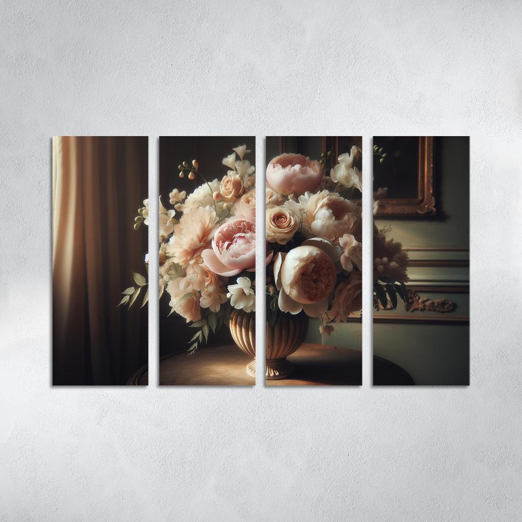 Victorian Romance A Nostalgic Floral Display 4 Piece HD Modern Canvas Panels-Original Frame