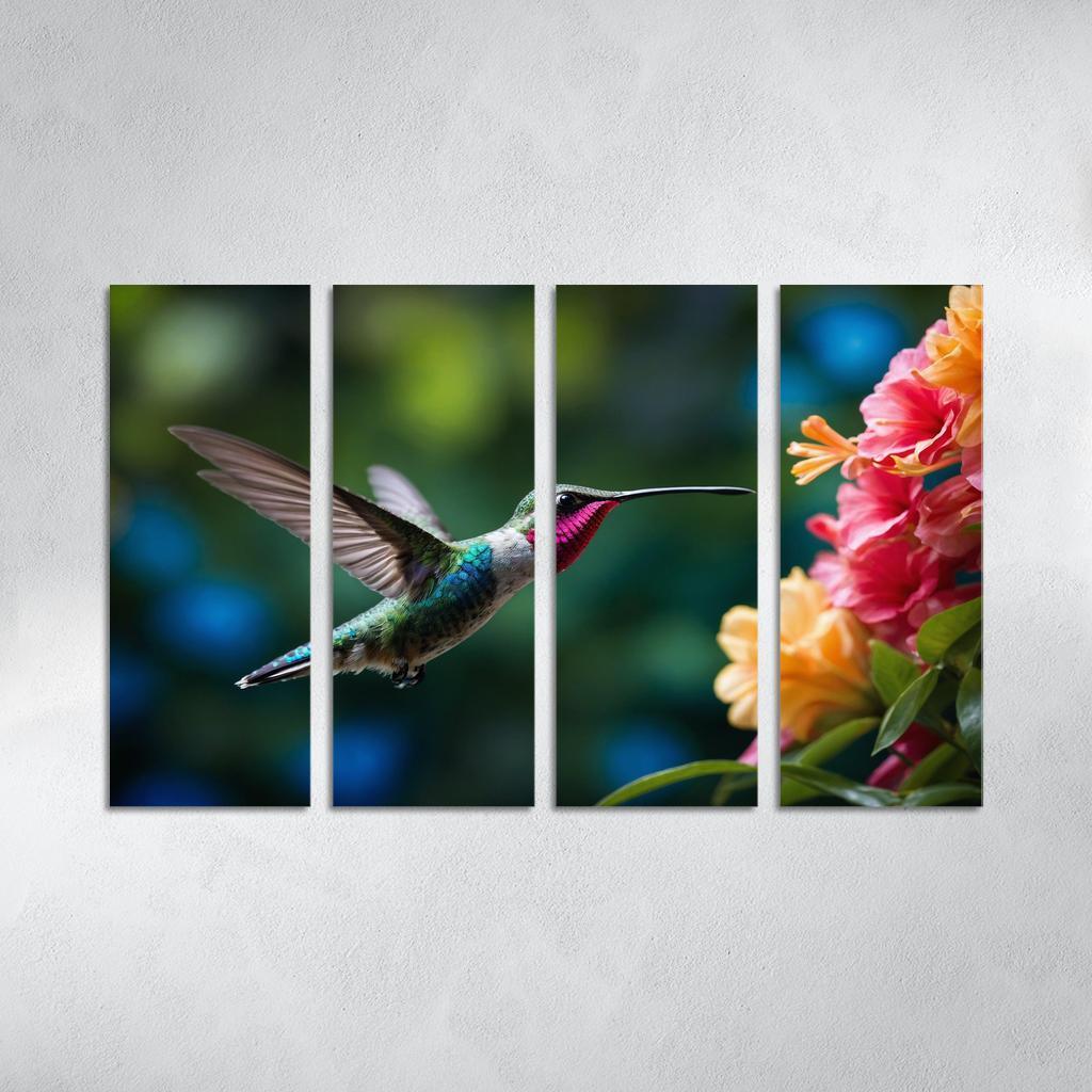 The Enchanting Hummingbird Among Tropical Flowers Framed Paintings