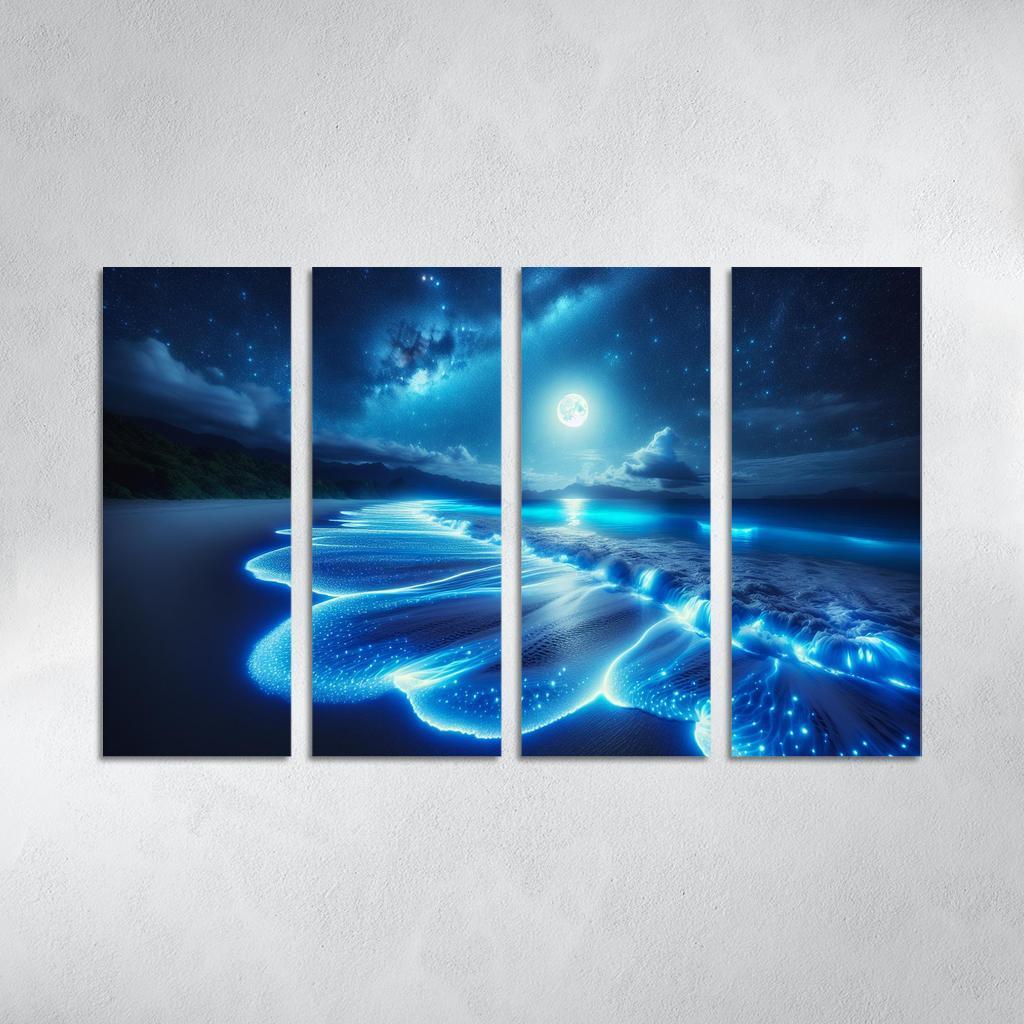 Mystic Moonlight Beach Modern Paintings Frame