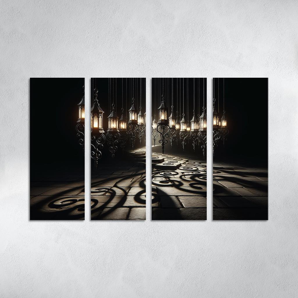 Eerie Lanterns Guiding Spirits Through the Night 4 Piece HD Modern Canvas Panels-Original Frame