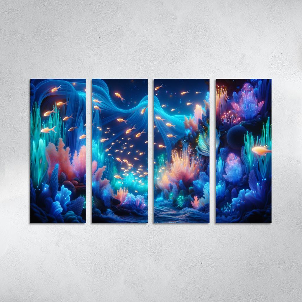 The Luminescent Depths 4 Piece HD Modern Canvas Panels-Original Frame