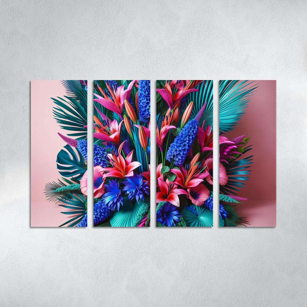 Glistening Tropics A Coastal Floral Experience 4 Piece HD Modern Canvas Panels-Original Frame