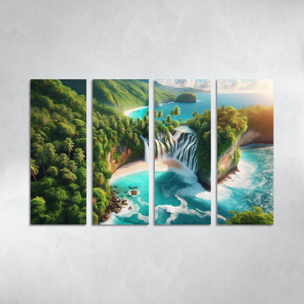 Cascading Waterfall Beach Custom Paintings Frame