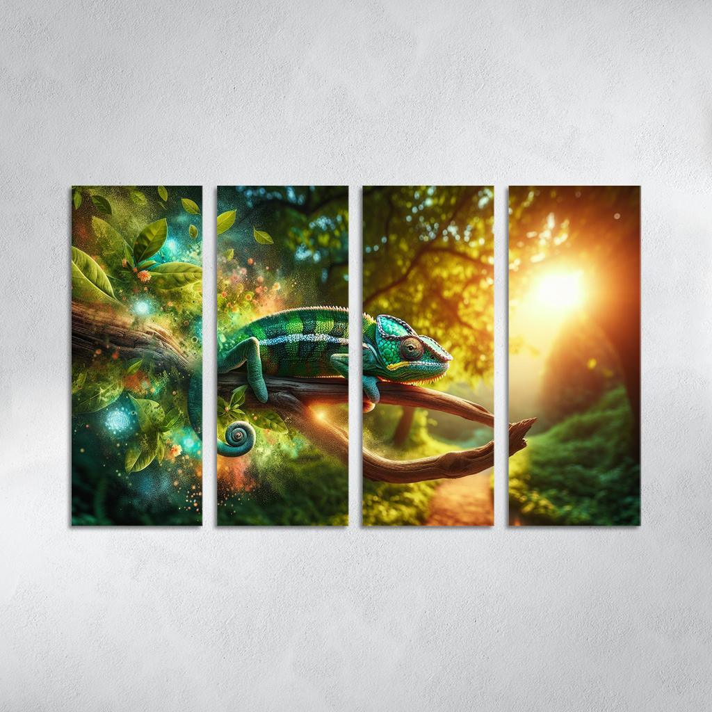 Chameleons Masters of Color and Camouflage 4 Piece HD Modern Canvas Panels-Original Frame