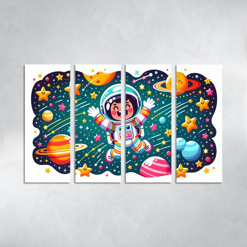 Astronaut Adventure 4 Piece HD Modern Canvas Panels-Original Frame