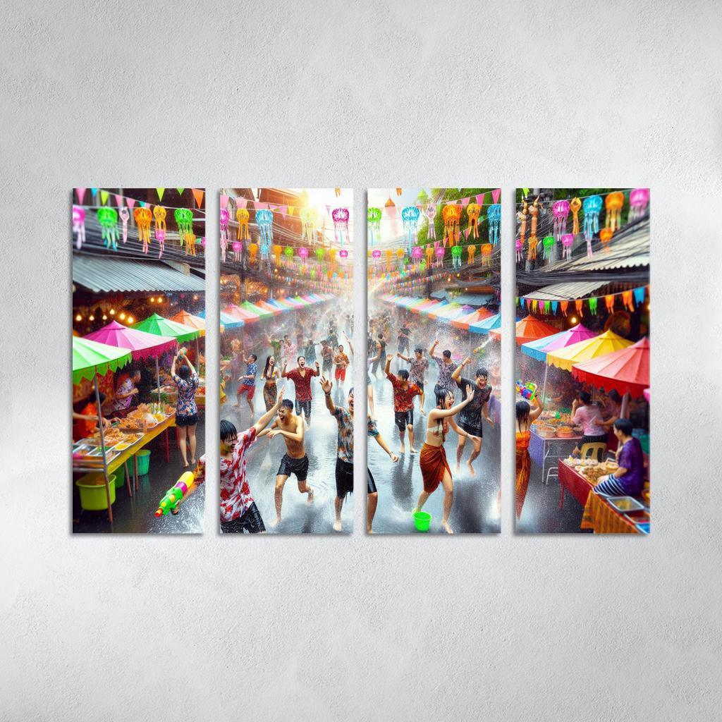 Songkran Water Festival Canvas Paintings Frame