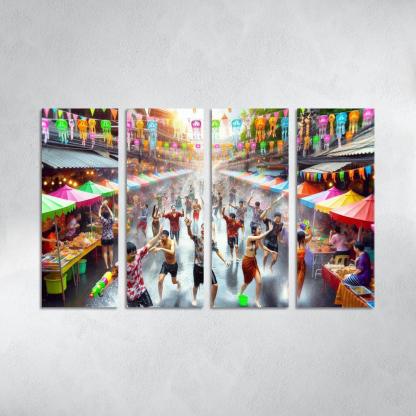 Songkran Water Festival Canvas Paintings Frame