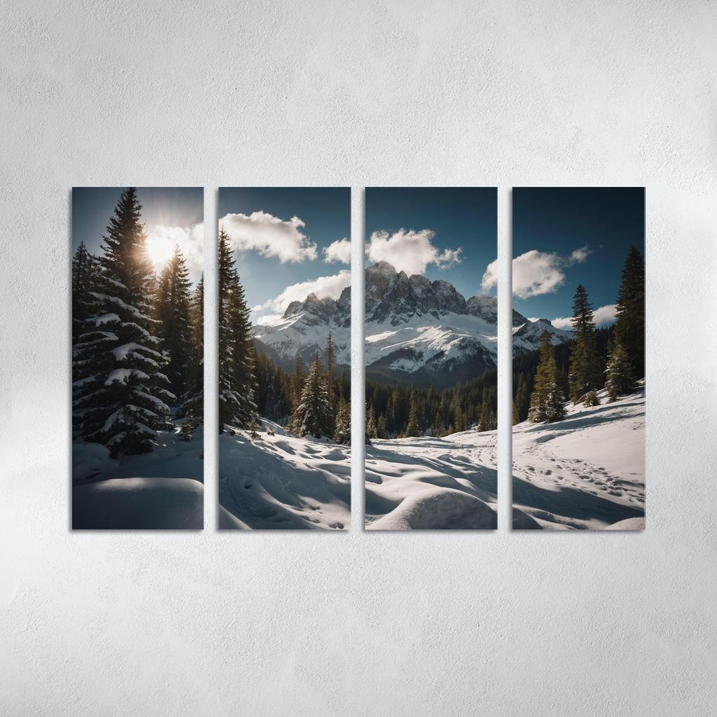 The Serene Peaks Of Snowy Mountain Range Multi-panel Paintings