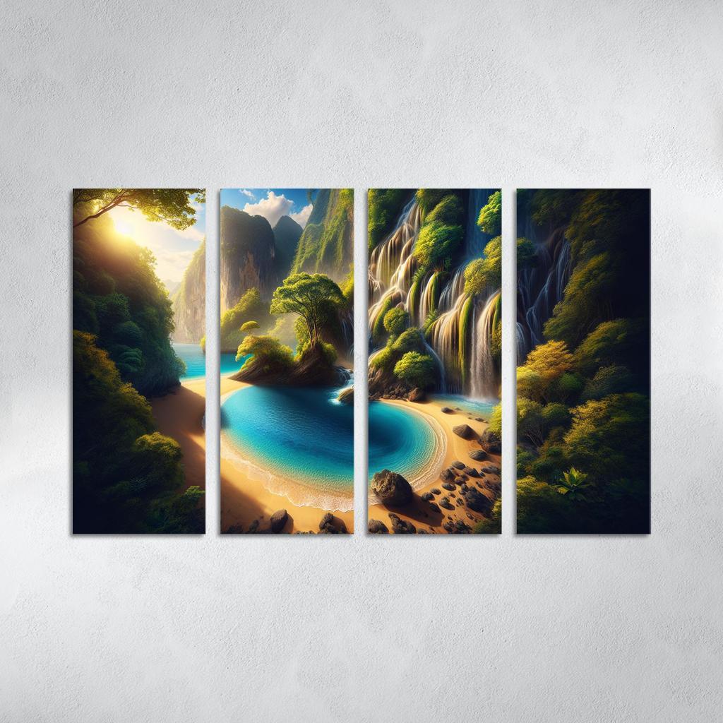 Crystal Lagoon Hidden Waterfall Escape Multi-panel Paintings