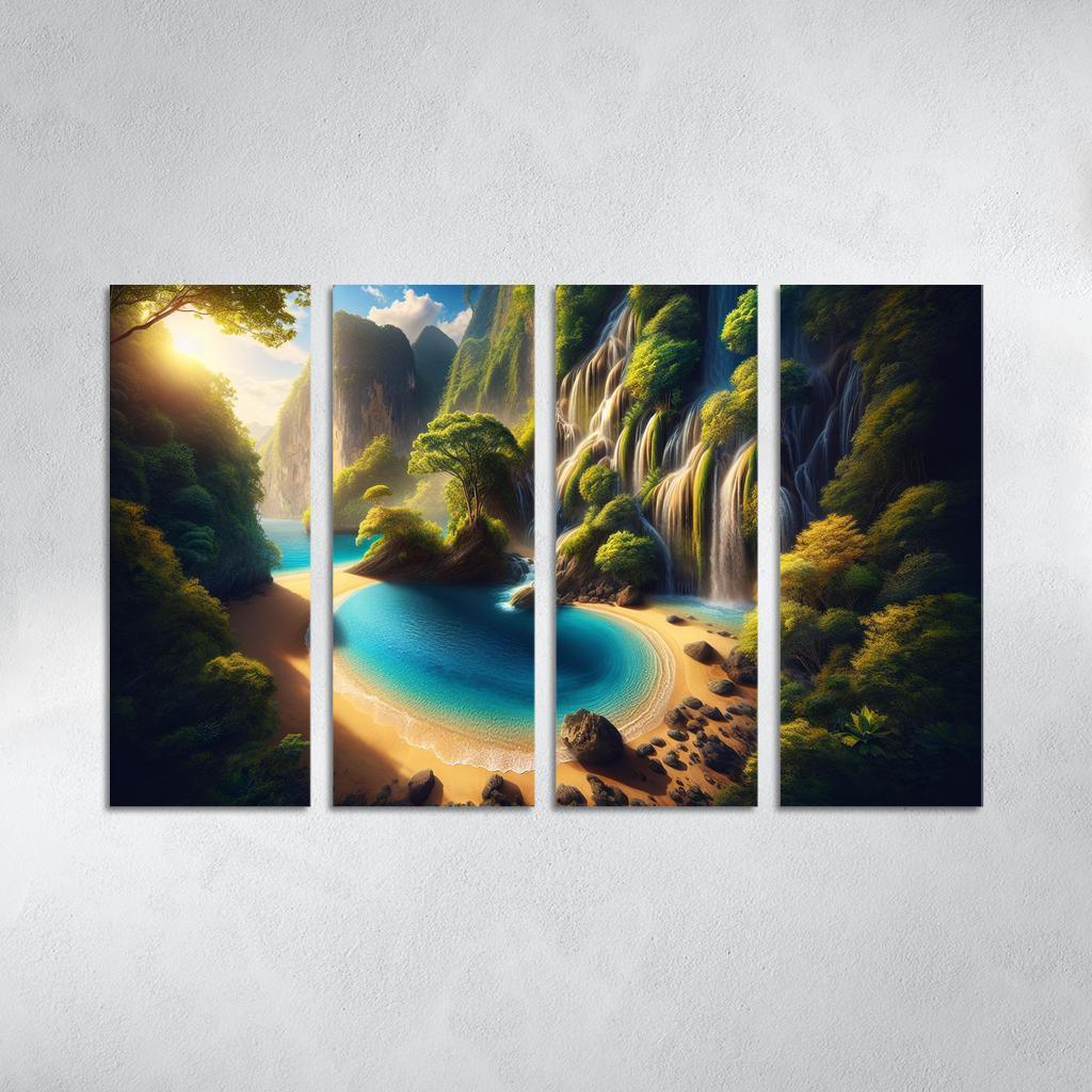 Crystal Lagoon Hidden Waterfall Escape Multi-panel Paintings