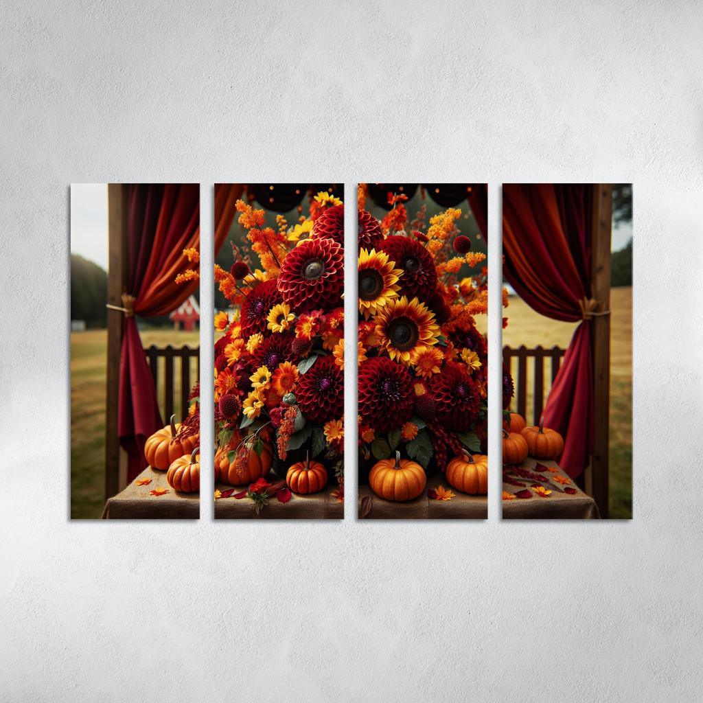 Autumn's Embrace A Seasonal Floral Bounty 4 Piece HD Modern Canvas Panels-Original Frame
