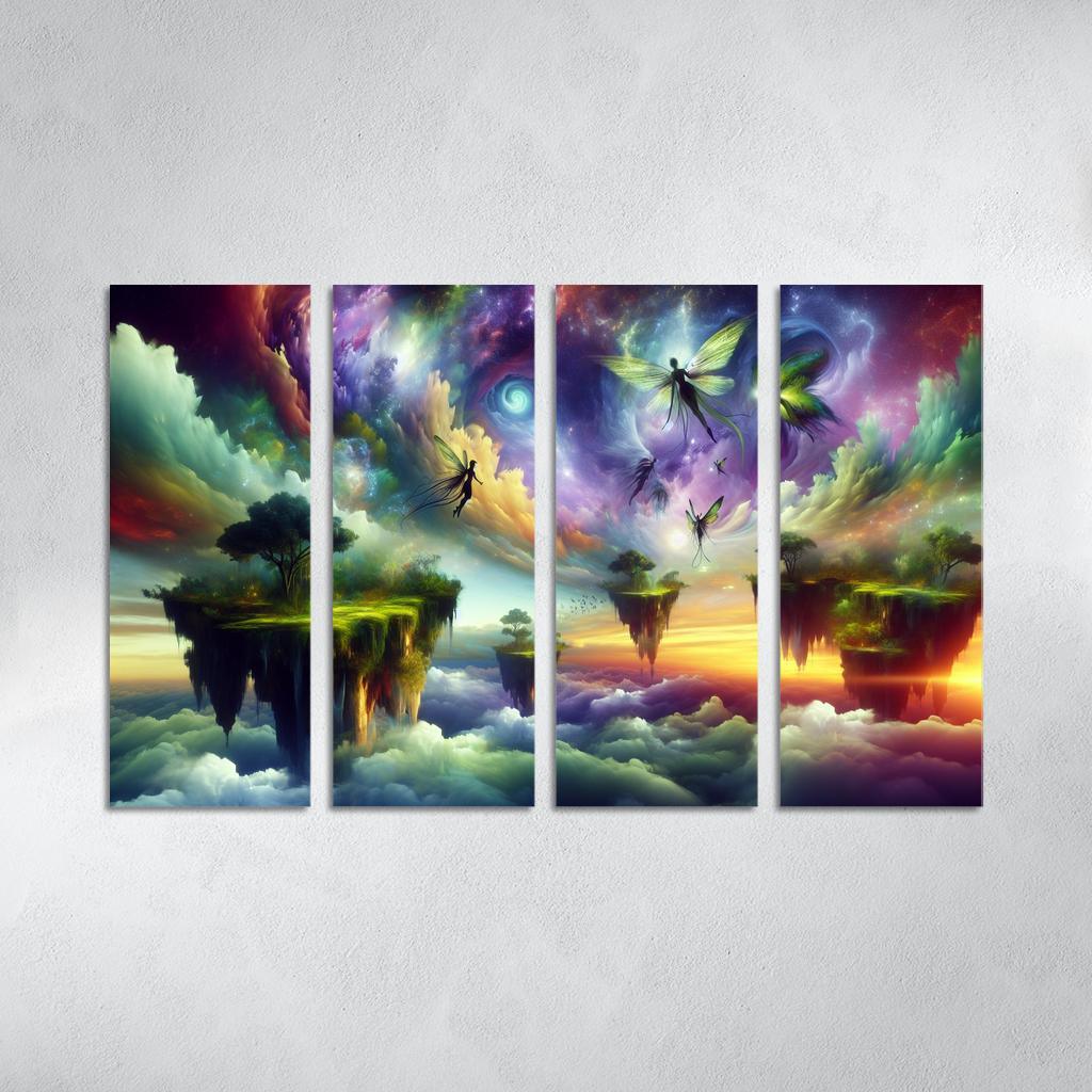 The Aetherium Realm A Dimension of Endless Skies 4 Piece HD Modern Canvas Panels-Original Frame