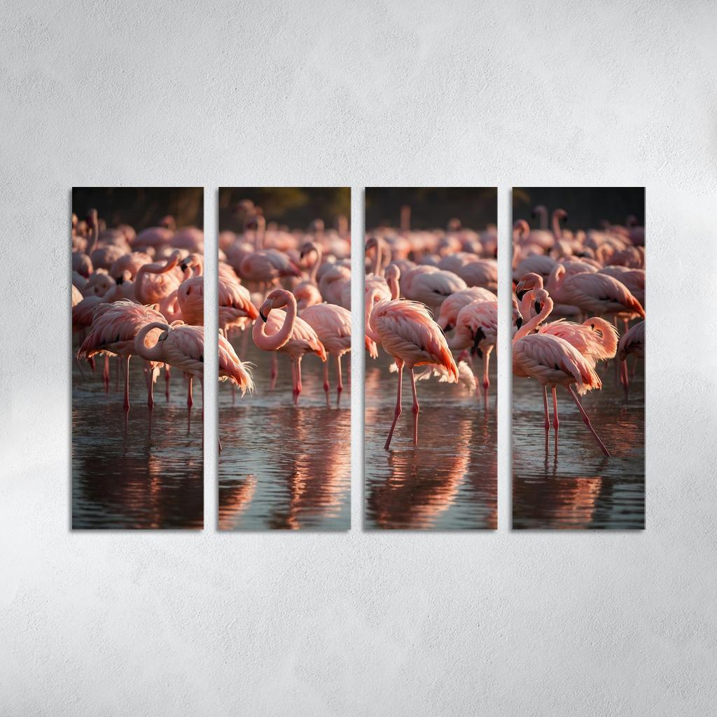 The Graceful Flamingo In Shallow Waters Framed Paintings