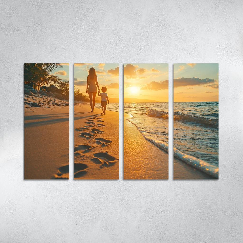 Footprints In The Sand A Mothers Guiding Steps Canvas Paintings Frame