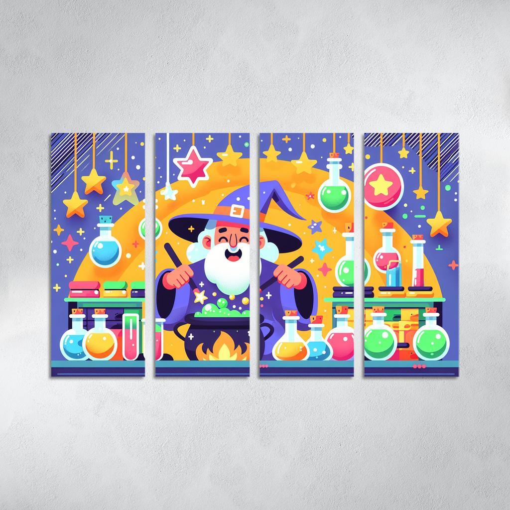 Whimsical Wizard Workshop 4 Piece HD Modern Canvas Panels-Original Frame