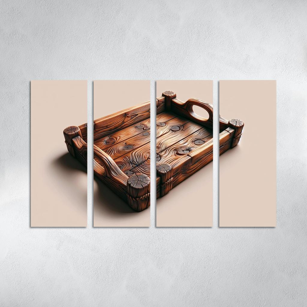 Rustic Wooden Tray with Handles 4 Piece HD Modern Canvas Panels-Original Frame