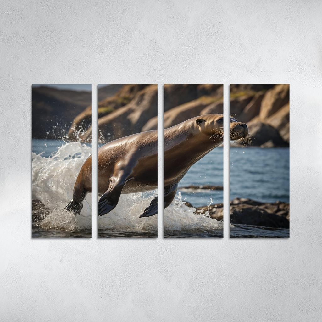 The Playful Sea Lion At A Coastal Colony Framed Paintings