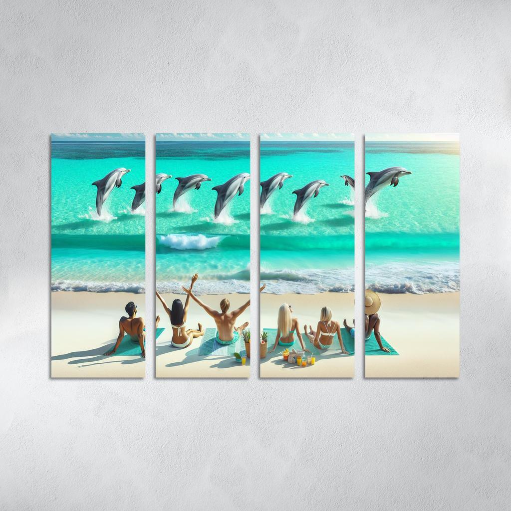 Dolphin Watch Beach A Wildlife Spectacle Canvas Paintings Frame