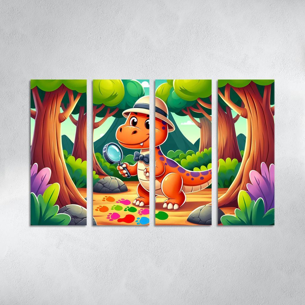 Dino Detective 4 Piece HD Modern Canvas Panels-Original Frame
