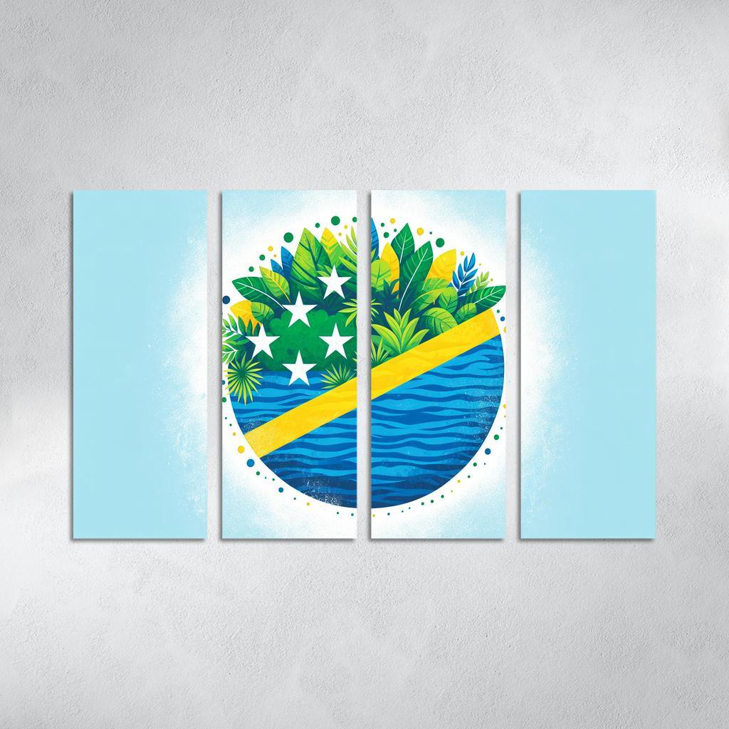 Nature's Guardians The Flag of the Solomon Islands 4 Piece HD Modern Canvas Panels-Original Frame