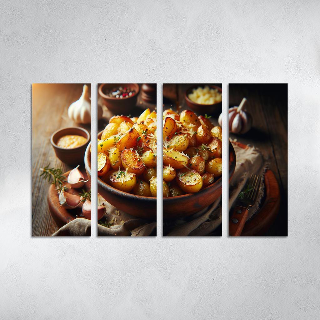 Herbed Garlic Parmesan Roasted Potatoes 4 Piece HD Modern Canvas Panels-Original Frame