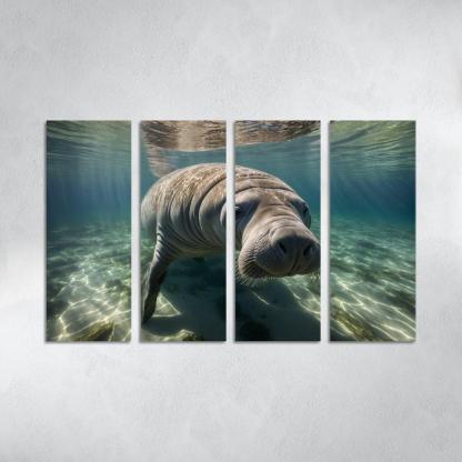 The Gentle Manatee In Calm Waters Framed Paintings