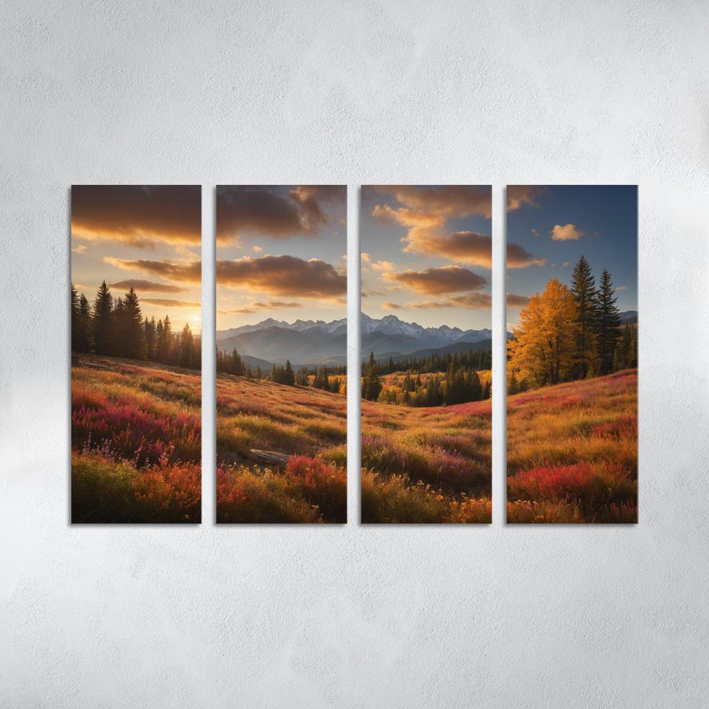 The Radiant Colors of Autumn Meadow 4 Piece HD Modern Canvas Panels-Original Frame