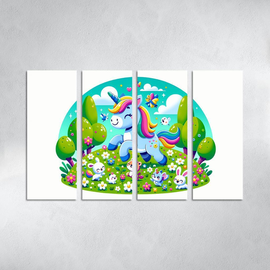 Rainbow Unicorn Friends 4 Piece HD Modern Canvas Panels-Original Frame