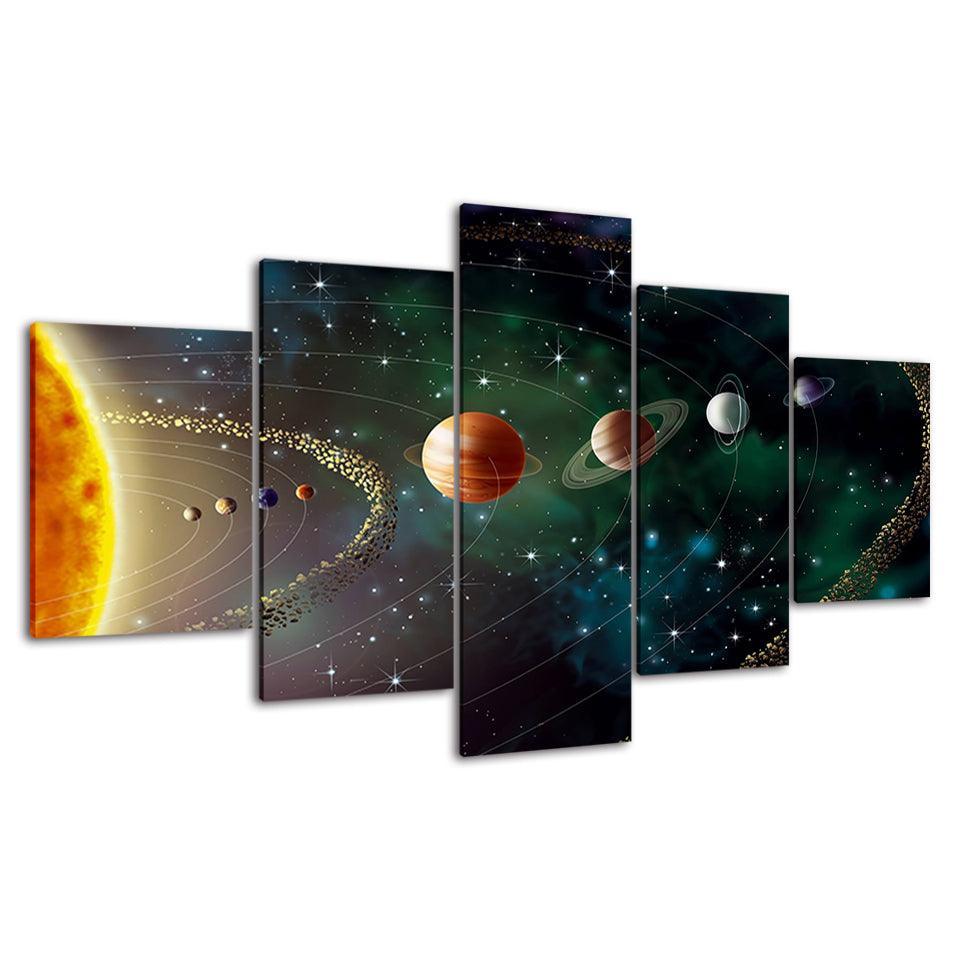 Solar System Journey Five-Panel Canvas Art Frame-Original Frame