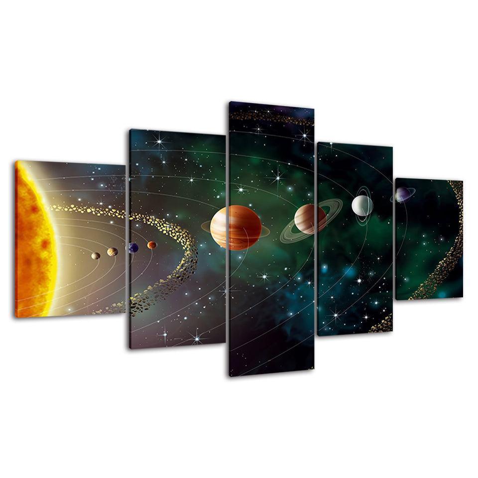 Solar System Journey Five-Panel Canvas Art Frame-Original Frame