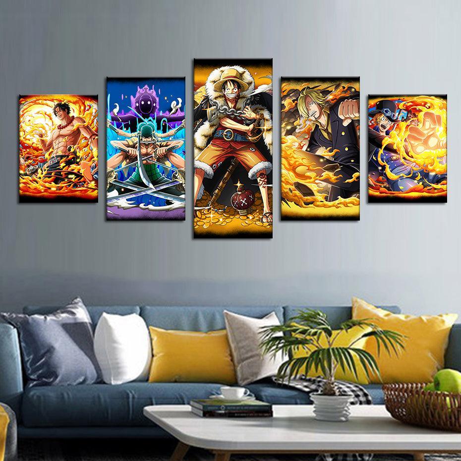 One Piece Manga 5 Piece HD Multi Panel Canvas Wall Art Frame-Original Frame