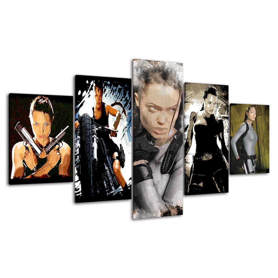 Angelina Jolie 5 Piece HD Multi Panel Canvas Wall Art Frame-Original Frame