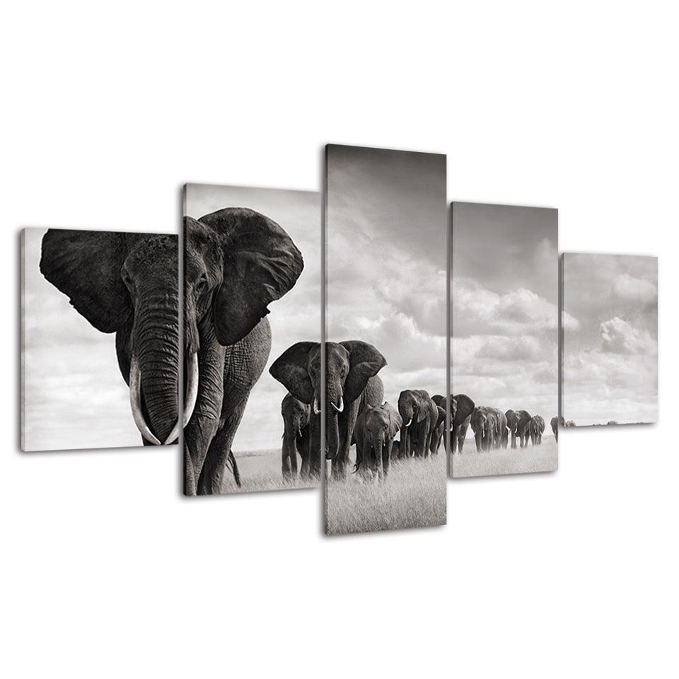 Majestic Pachyderms Multi-Panel Canvas Art-Original Frame