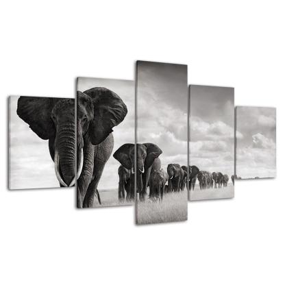 Majestic Pachyderms Multi-Panel Canvas Art-Original Frame
