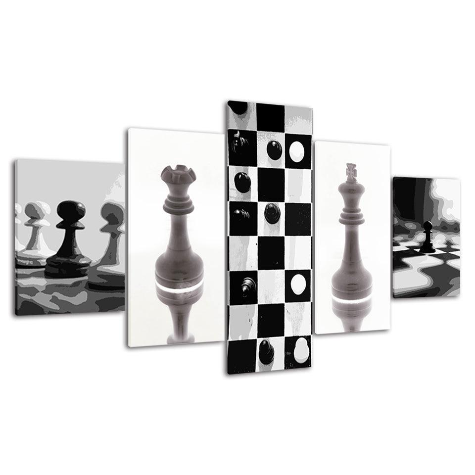 Black & White Chess Collection 5 Piece HD Multi Panel Canvas Wall Art Frame-Original Frame