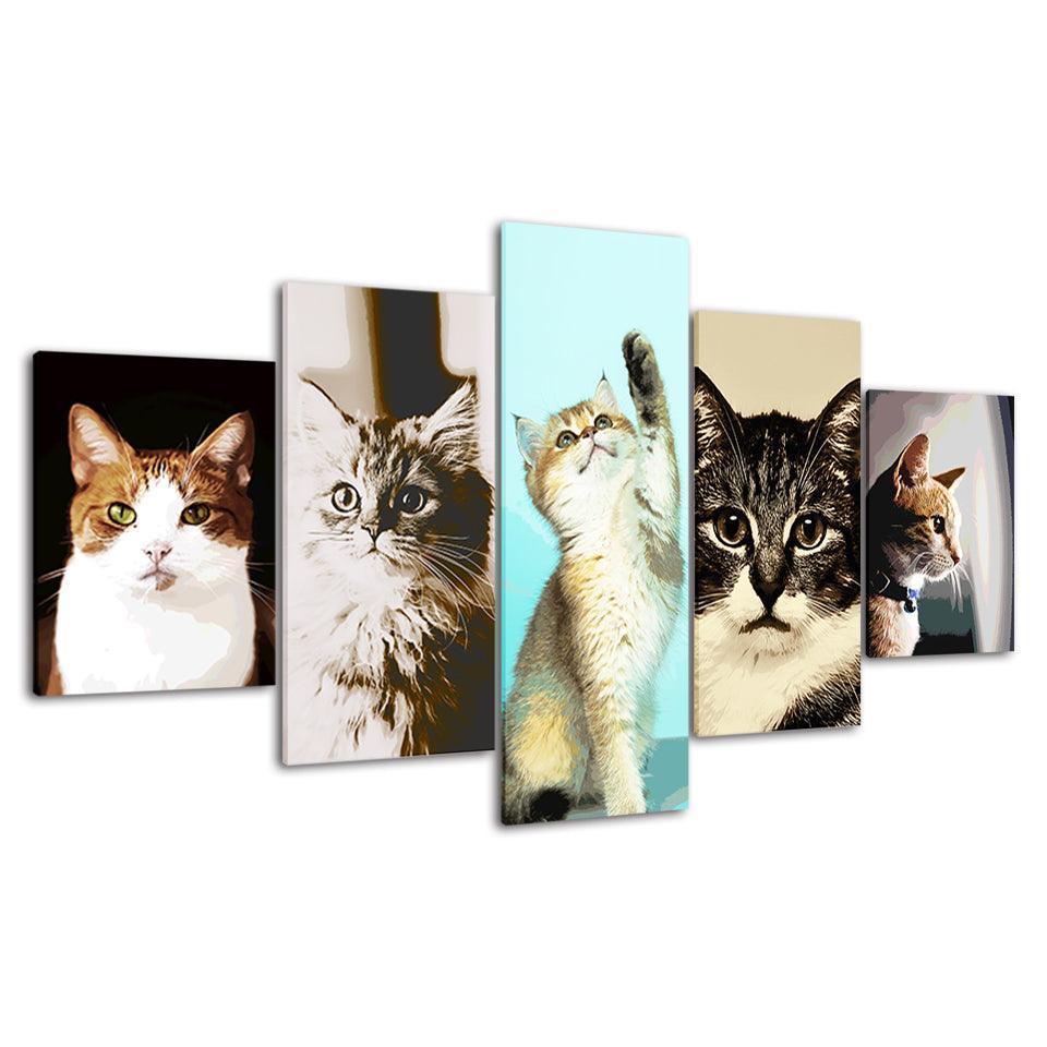 The Cute Cats Collection 5 Piece HD Multi Panel Canvas Wall Art Frame-Original Frame