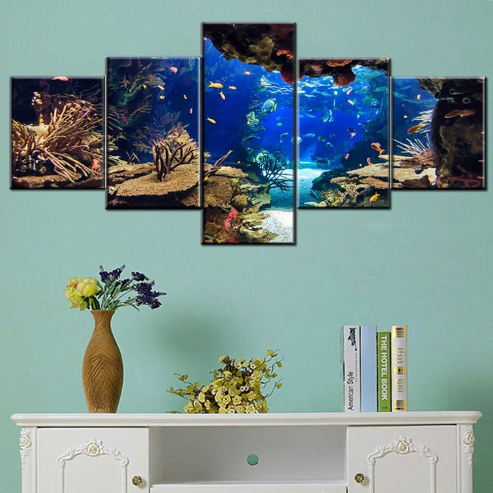 5 Pieces Underwater World Ocean Fish Canvas Wall Art Set